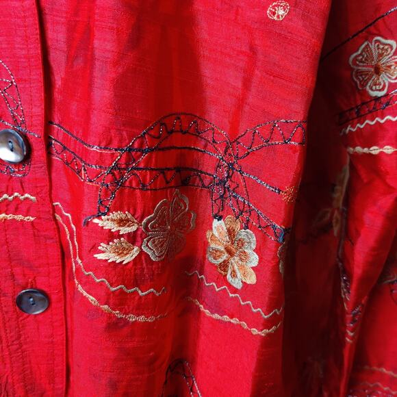 Chico's Design Silk Floral Embroidered Shirt Button Up - Picture 8 of 11